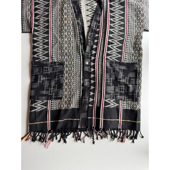 Thai Geometric Cotton Jacquard Woven Tapestry Kimono Robe, One Size - Picture 8 of 11